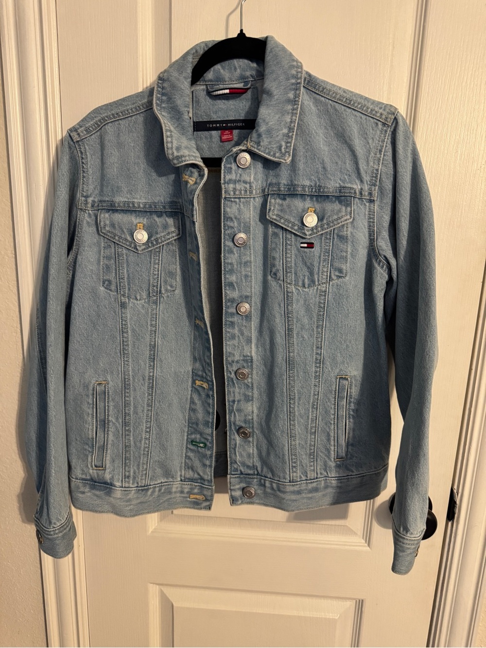 Tommy Hilfiger Light Blue Denim Trucker Jacket with Flag Trim